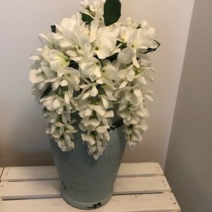 Rustic Vase Blue with Faux Flower Bouquet